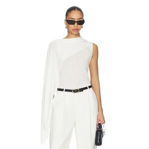 White One-Shoulder Draped Wide-Leg Jumpsuit Pants